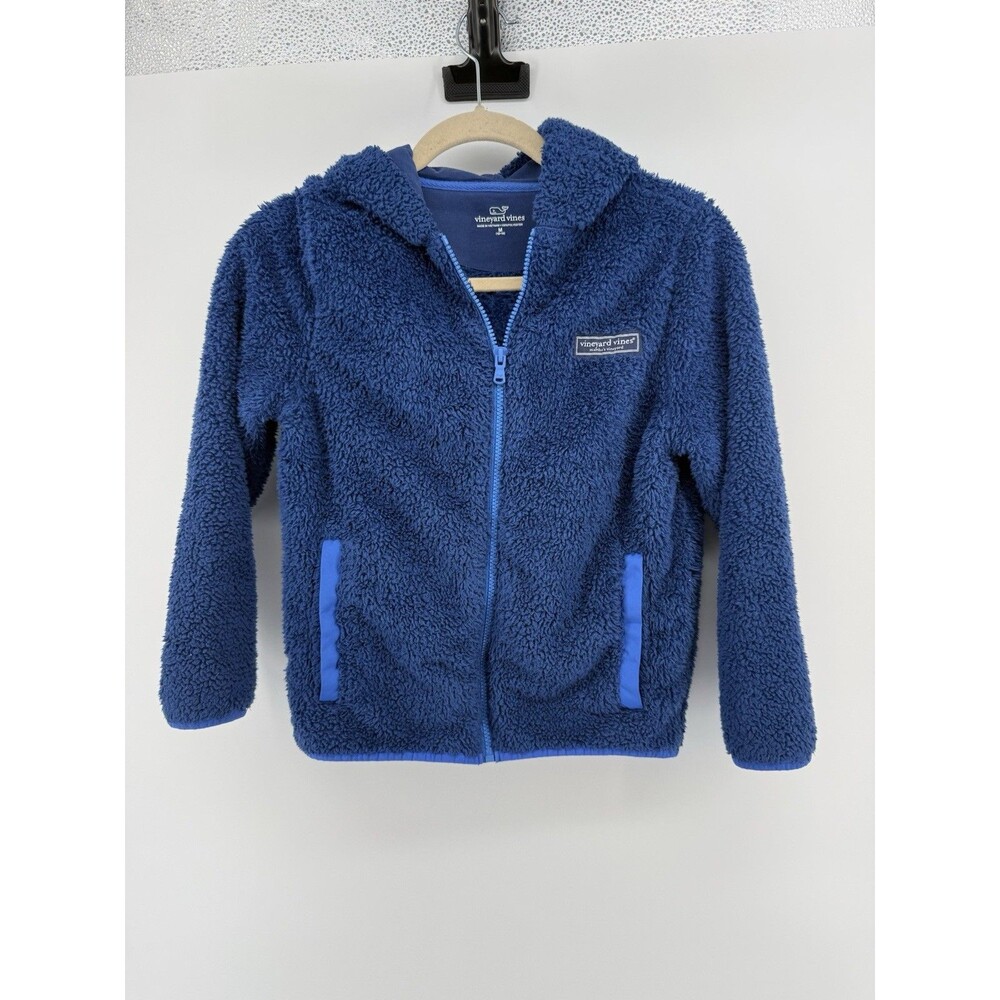Vineyard Vines Blue Teddy Full Zip Hoodie M 12-14 Soft Fleece Fall Preppy FLAW